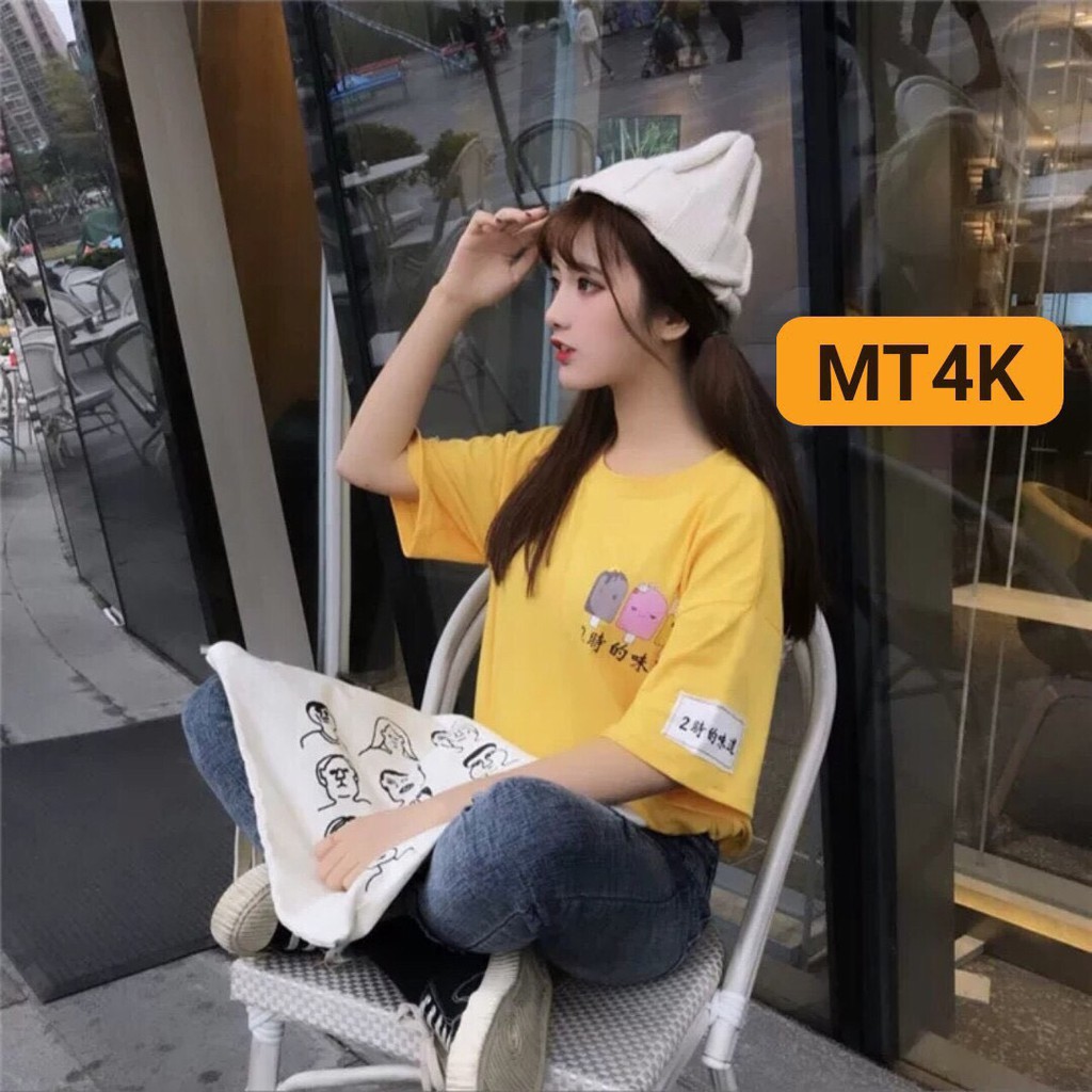 Áo phông, áo thun nam nữ form rộng tay lỡ Unisex 2 2 2 Cream Từ 50-70kg