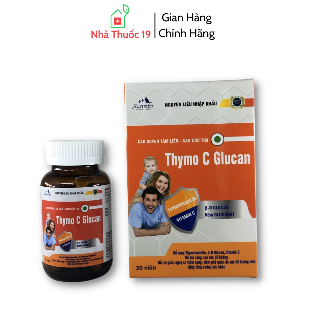 Tăng Cường Đề Kháng THYMO C GLUCAN (Hộp 30v) - Bổ Sung Vitamin C Giảm Nguy Cơ Viêm Họng Viêm Phế Quản Do Đề Kháng Kém