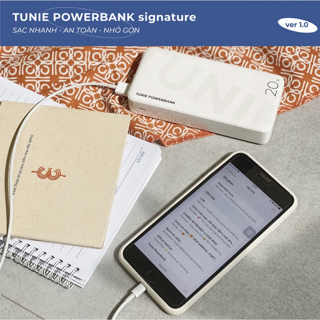 Sạc Dự Phòng Tunie Signature 10000mAh20000mAh Hỗ Trợ Sạc Nhanh, 3 Cổng