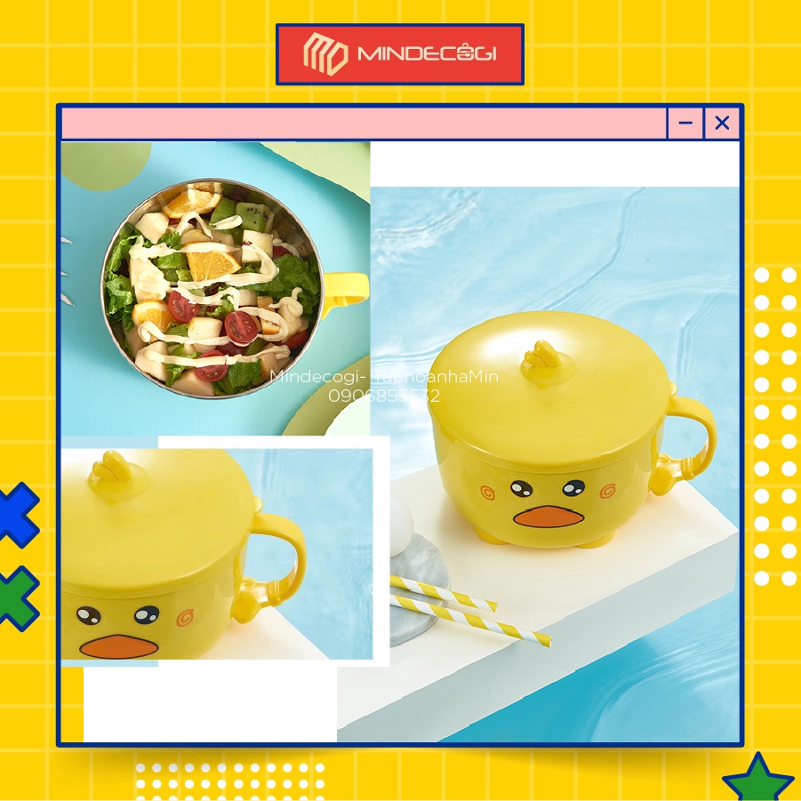 Bát Úp Mì, Tô Đựng Canh - Lõi Inox 304 Hình Vịt Siêu Yêu