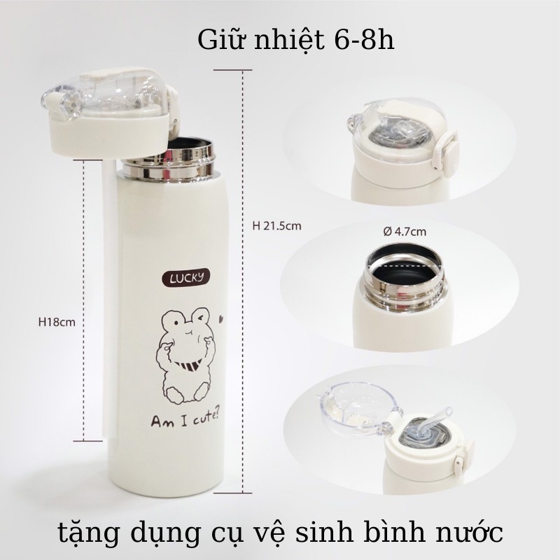 Bình giữ nhiệt INOX 304 dung tích 500ml bình nước giữ nhiệt họa tiết dễ thương có ống hút