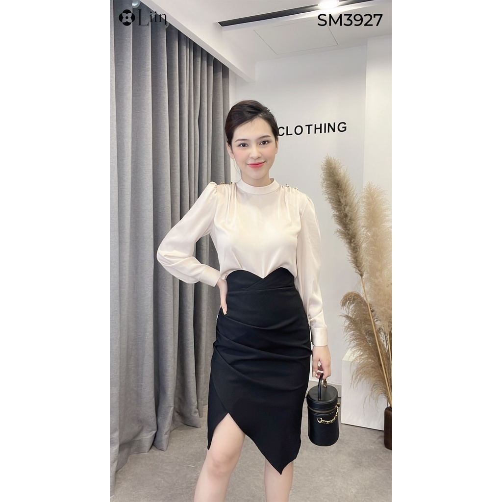 Áo kiểu nữ chất vải lụa ngọc trai màu be trơn kiểu dáng thời thượng Liin Clothing SM3927