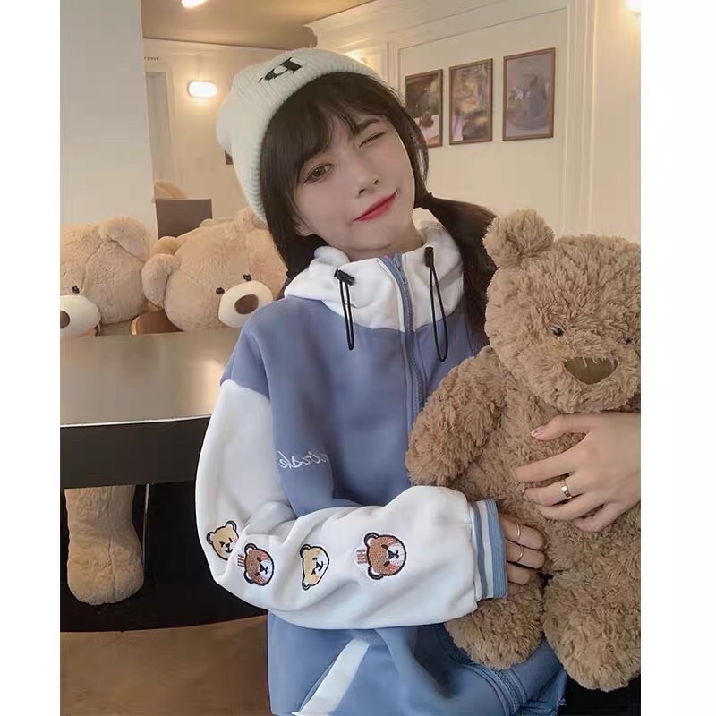 Phiên bản mùa thu Hàn Quốc 2021 mới áo khoác nỉ có mũ trùm đầu dài tay rộng rãi