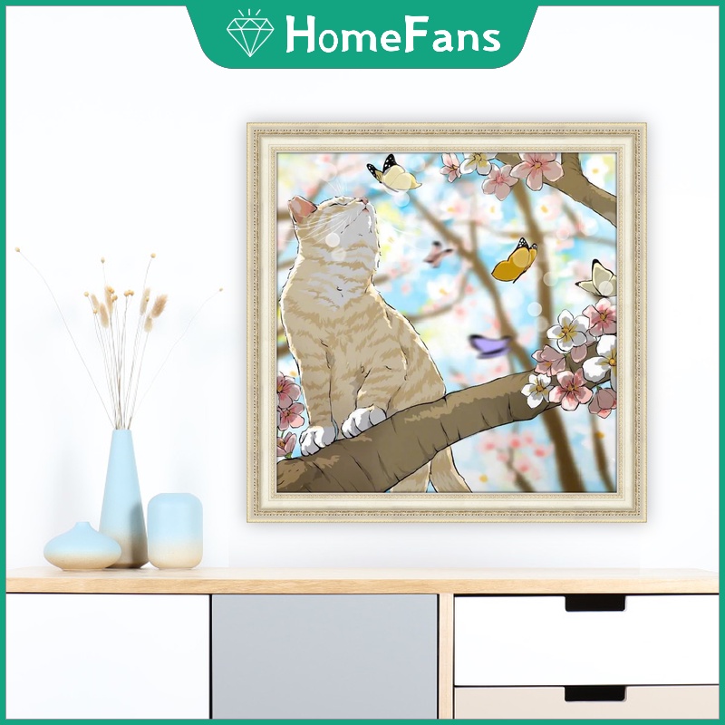 Bộ Tranh Đính Đá 5D Tự Làm 30x30cm / 40x40cm / 50x50cm Hình Mèo Con Đáng Yêu