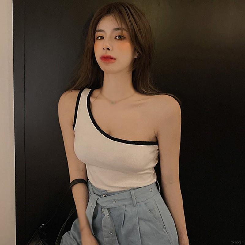 Áo Ống Một Bên Vai Màu Sắc Tương Phản Phong Cách Hàn Quốc Thời Trang Cho Nữ | BigBuy360 - bigbuy360.vn