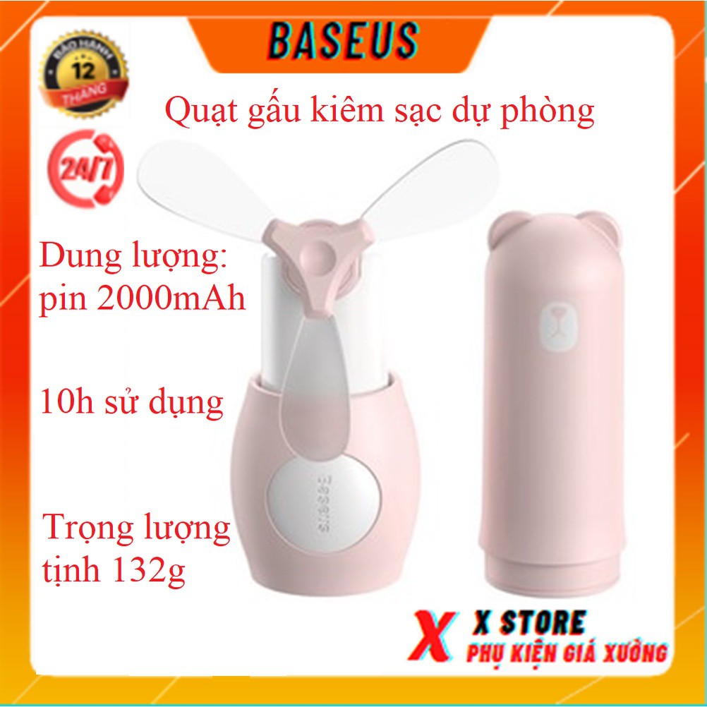 QUẠT MINI CẦM TAY HÌNH GẤU KIÊM SẠC DỰ PHÒNG Tricolor Bear Folding Fan (Handle/Destop, 2000mAh, 1.1W