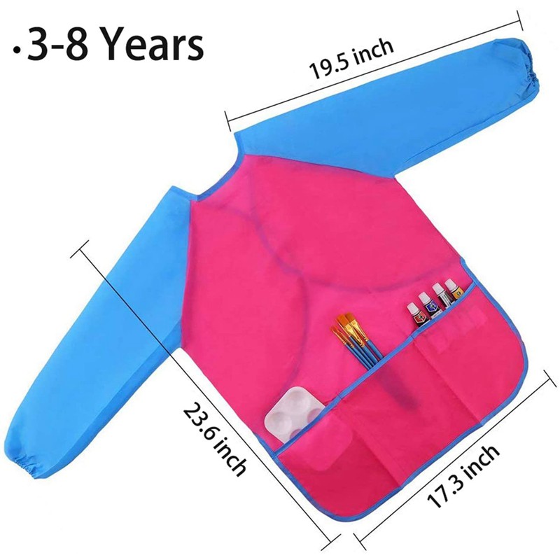 Set 6 tạp dề chống nước học vẽ có 3 túi cho bé H2VN