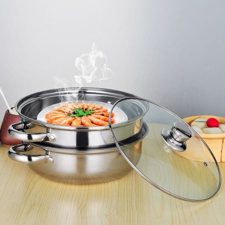 [Góc bếp đảm đang] Nồi Hấp Đa Năng , Nồi Hấp 2 Tầng Inox 28cm Cao Cấp ( sử dụng được cả bếp từ và bếp ga)
