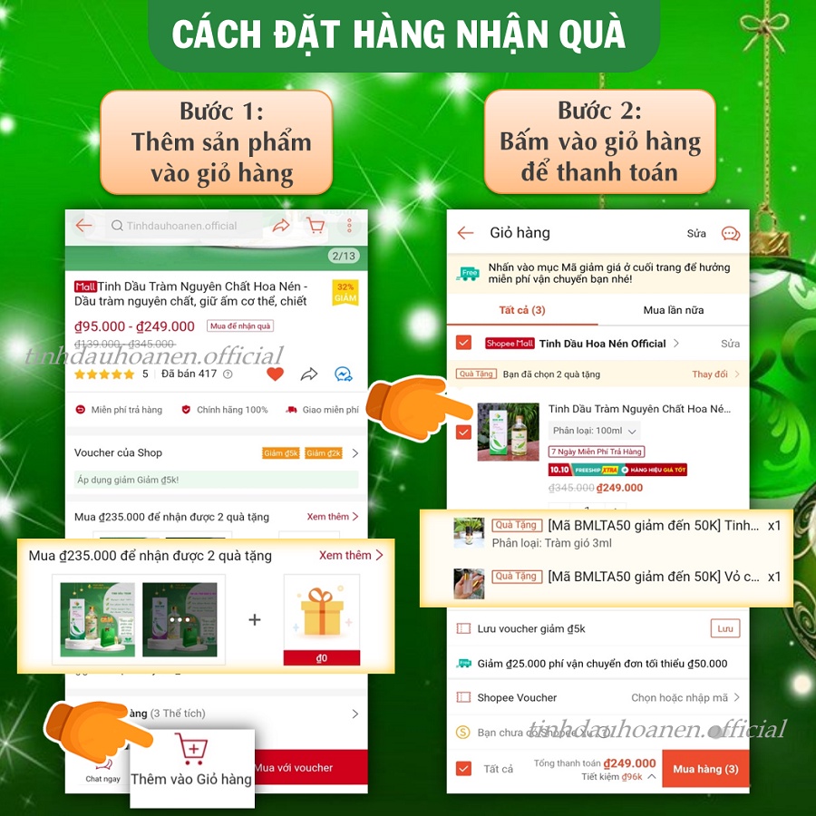 Tinh dầu tràm nguyên chất Hoa Nén - Dòng sản phẩm cao cấp 10ml/25ml/50ml - Đạt tiêu chuẩn VIETGAP