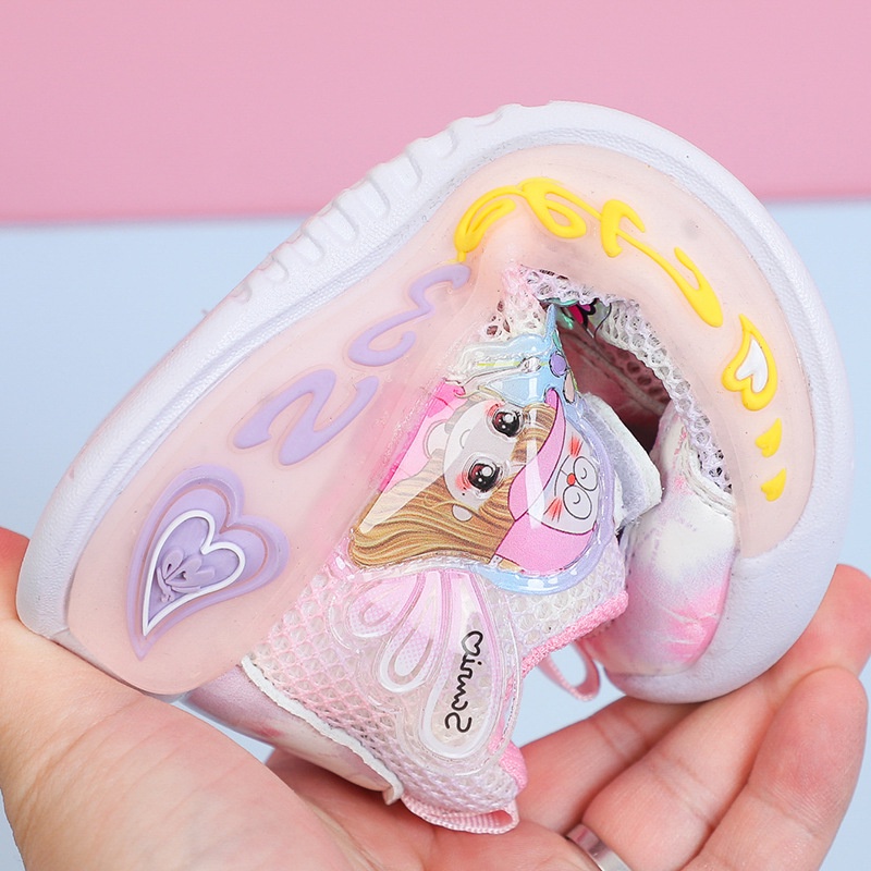 Giày thể thao bé gái đi học, giày bé gái hình công chúa lưới thông thoáng chân, đế siêu nhẹ và êm