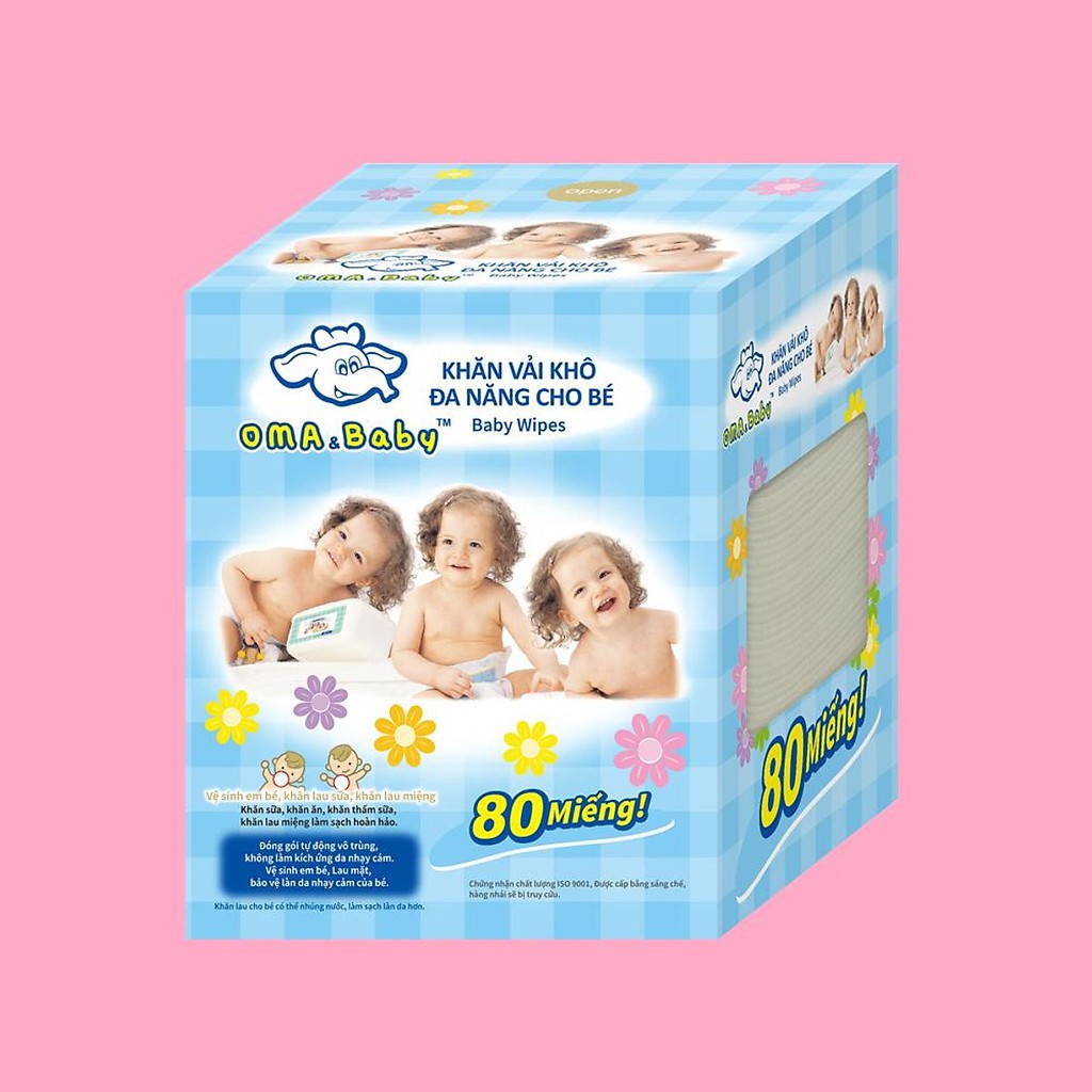 Khăn Vải Khô Đa Năng Cho Bé Oma Baby ( 1 Hộp/ 80 miếng)