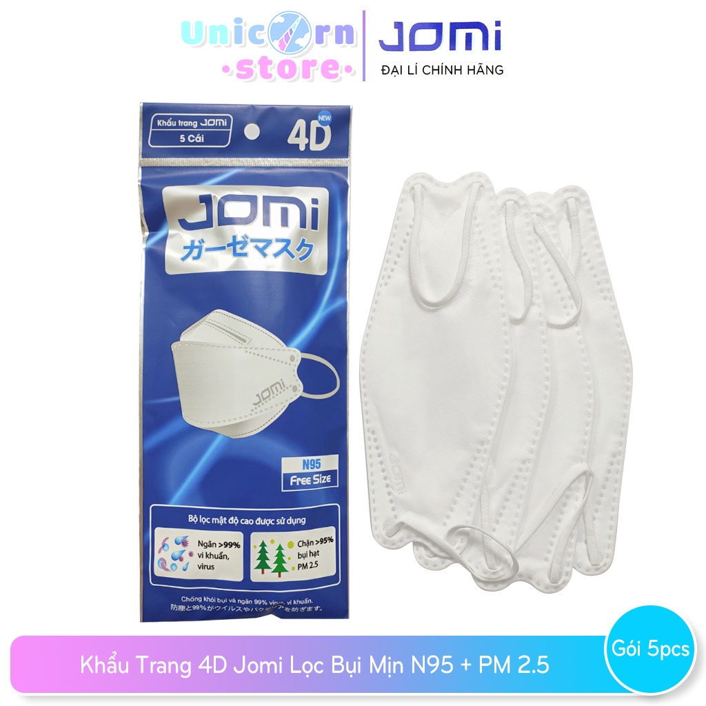 Khẩu Trang 4D Jomi Lọc Bụi Mịn N95 + PM 2.5 Gói 5 Miếng