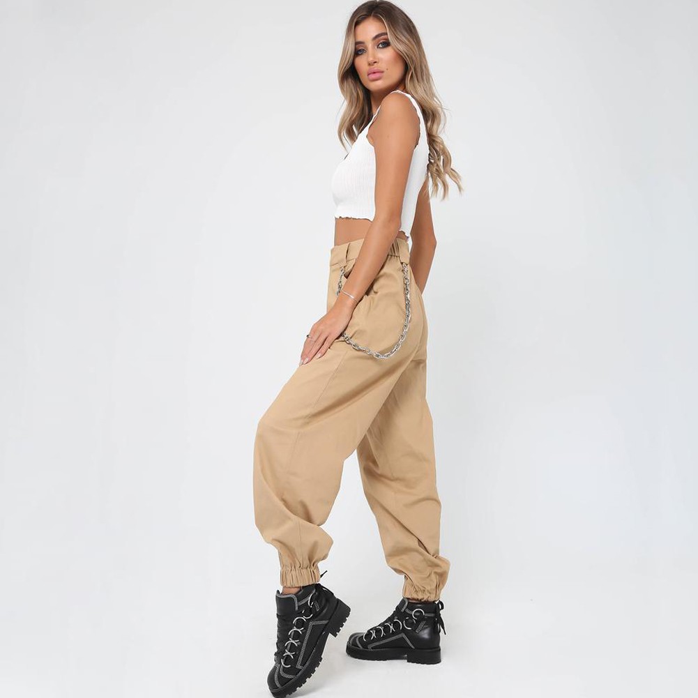Causal Loose Hip Hop Pants Cool Girl Women Lady High Waist Cargo Baggy Harem Trousers