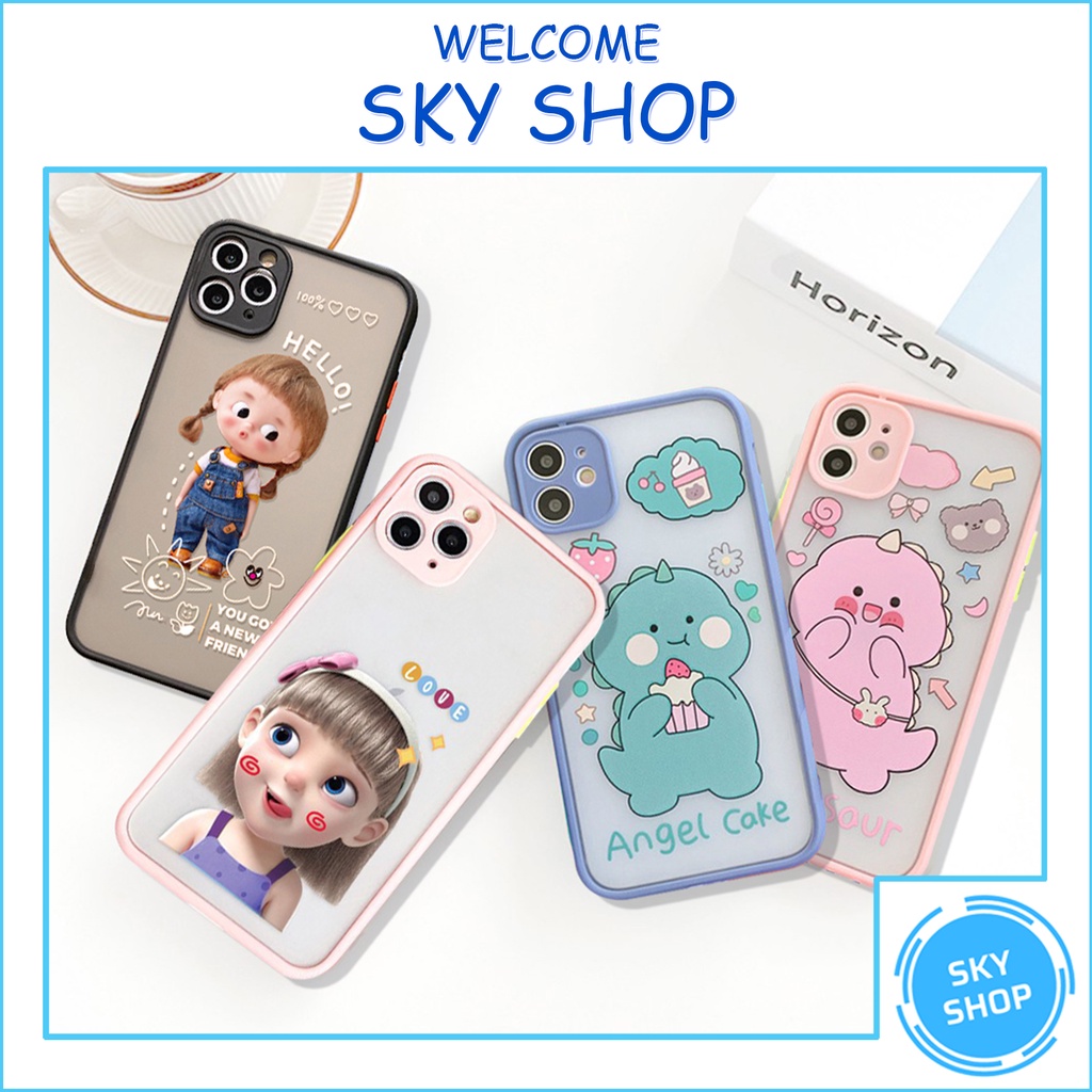 Ốp Lưng Iphone Nhám Viền Nổi Cong Cute Dino 6/6plus/6s/6splus/7/7plus/8/8plus/x/xr/xs/11/12/pro/max/plus/promax