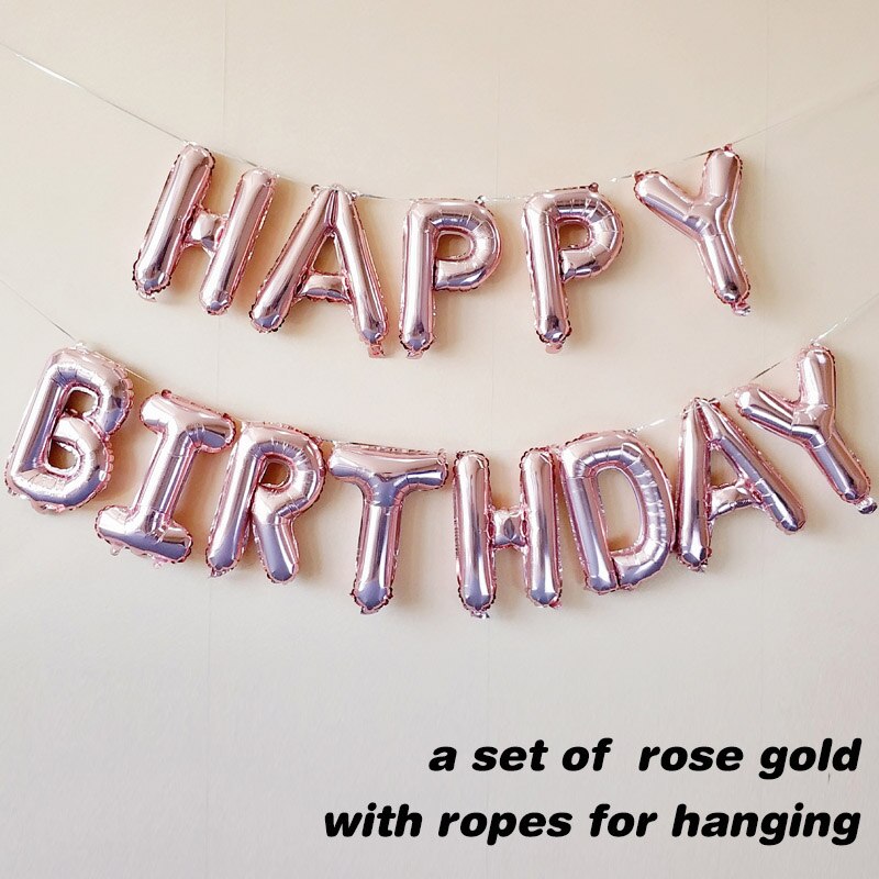 Bong bóng lá nhôm 16 inch hình chữ Happy Birthday màu vàng hồng dùng trang trí tiệc