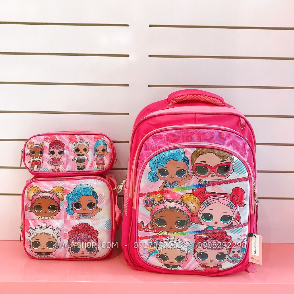 💐Set 3 món balo 16" 3 ngăn,hộp bút và túi đeo chéo hình LOL 3D màu hồng cho học sinh, bé gái - 165NLOL3076 - (31x18x38cm