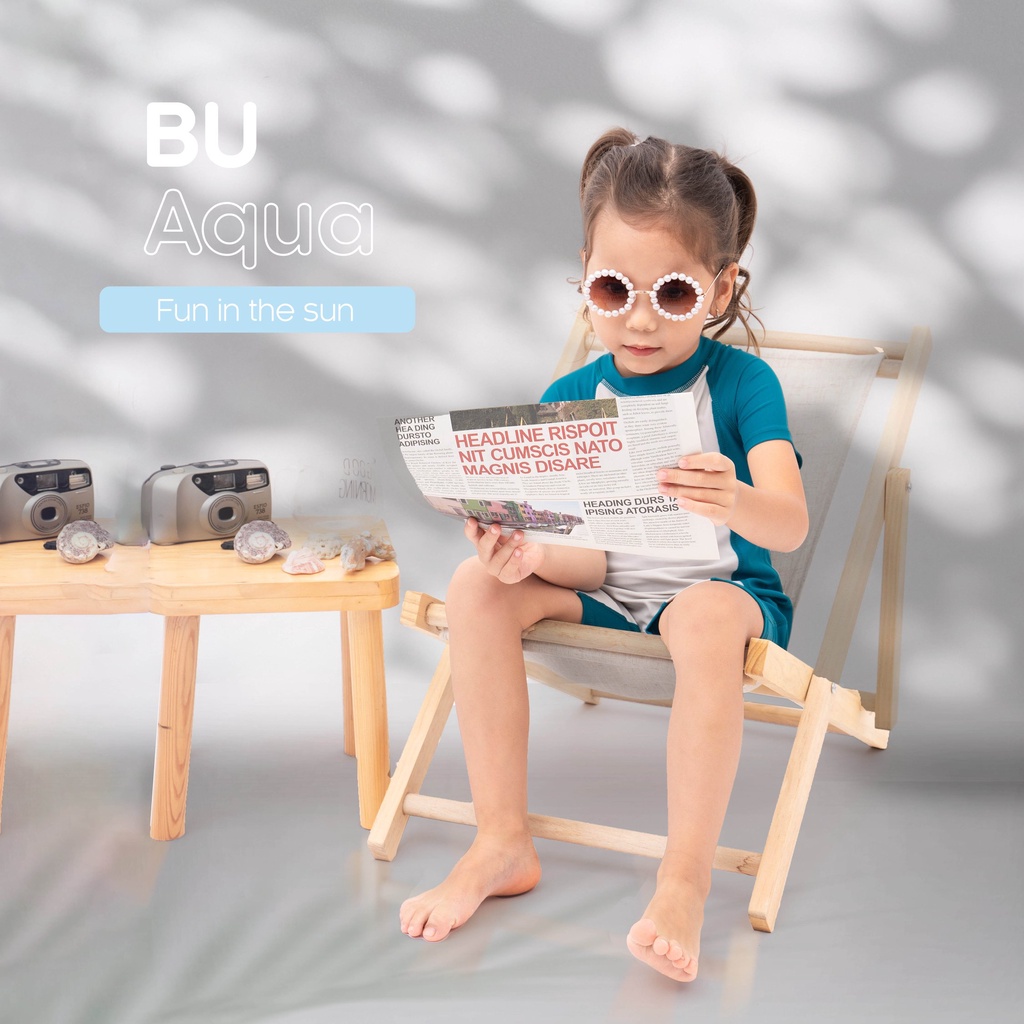 Bộ đồ bơi liền thân ngắn tay trẻ em Aqua BSM231301 Bu