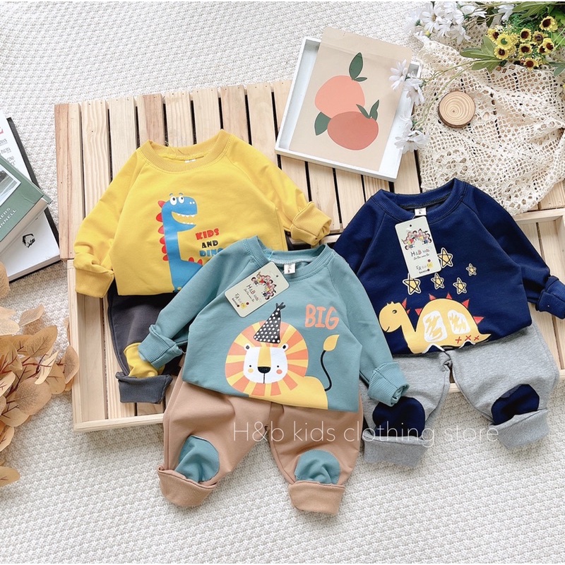 Bộ dài tay da cá đi học mùa thu đông cho bé trai, bé gái từ 8-18kg