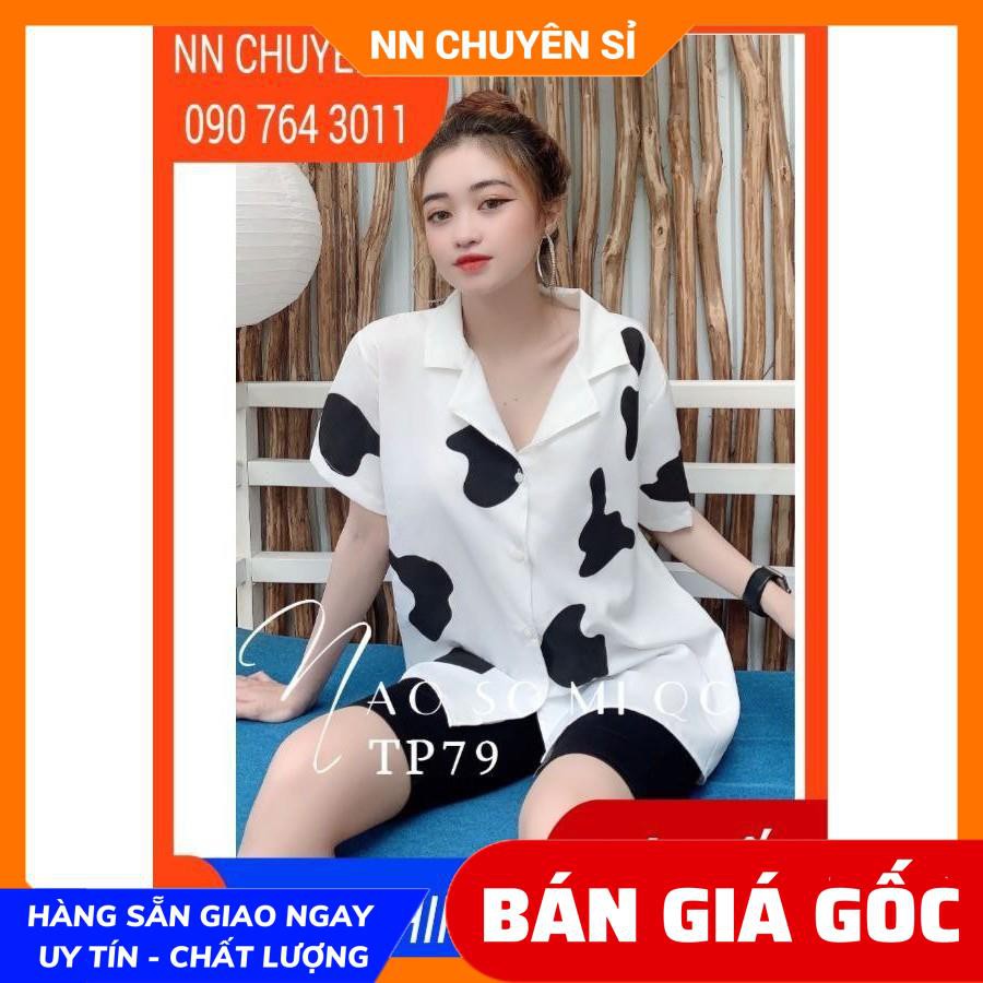 Áo bò sữa Nữ Áo sơ mi Nữ form rộng  Vải cao cấp dày dặn, mềm, mịn, mát in họa tiết bò sữa dễ thương TP79