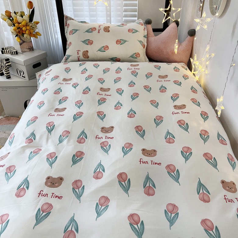 Chăn ga gối cotton poly - Mẫu tuylip xanh.