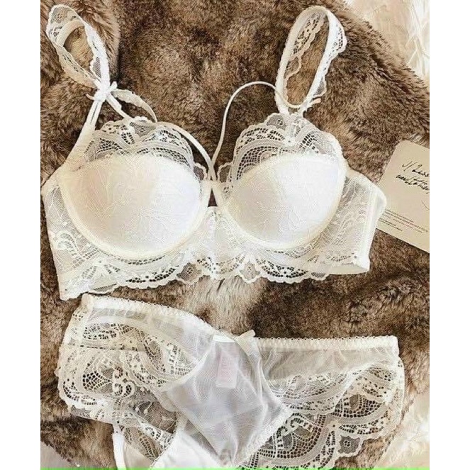 Bộ đồ lót 🍁f̴r̴e̴e̴s̴h̴i̴p̴ 🍁 bộ lót cao cấp  B018 Mand ren nơ dây chéo ko đệm có gọng c156 | BigBuy360 - bigbuy360.vn