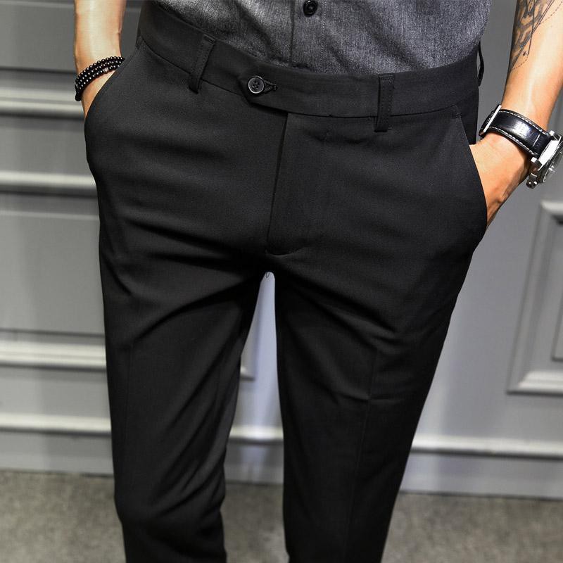 Quần tây nam Hàn Quốc chất liệu vải dày dặn, co giãn, ống đứng xếp li, ôm dáng người mặc | BigBuy360 - bigbuy360.vn