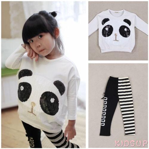 Set quần legging và áo thun tay dài có họa tiết gấu trúc dễ thương cho bé gái