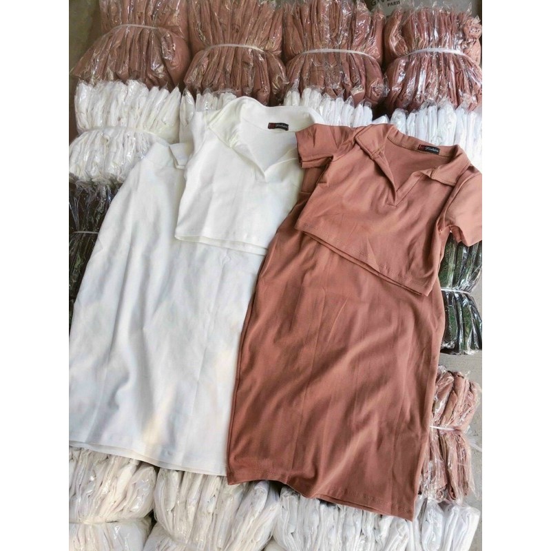 Set Váy Nữ Áo Croptop Mẫu Trơn Tay Dài Ôm Body Siêu Tôn Dáng - Hàng Có Sẵn