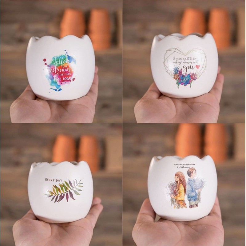 Chậu sứ hình trứng mini 7.5x8cm - In hình