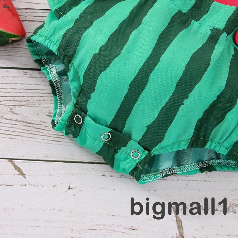 Set Áo Liền Quần In Hình Dưa Hấu Và Băng Đô Nơ Đáng Yêu Cho Bé Gái Từ 0-2 Tuổi