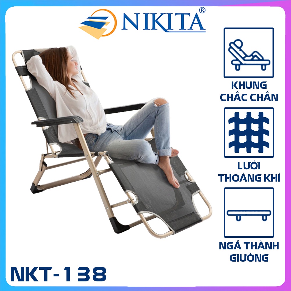 Ghế xếp thư giãn NIKITA 138L Khung thép tĩnh điện, vải lưới thoáng mát có thể xếp thành giường