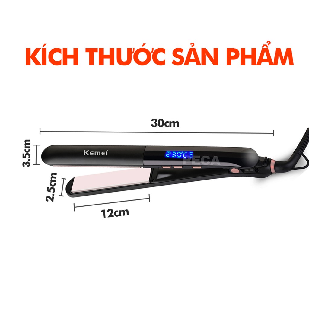 Máy duỗi tóc cao cấp KEMEI KM-1322 màn hình LCD hiển thị điều chỉnh 6 mức nhiệt độ dùng để là tóc, uốn cụp