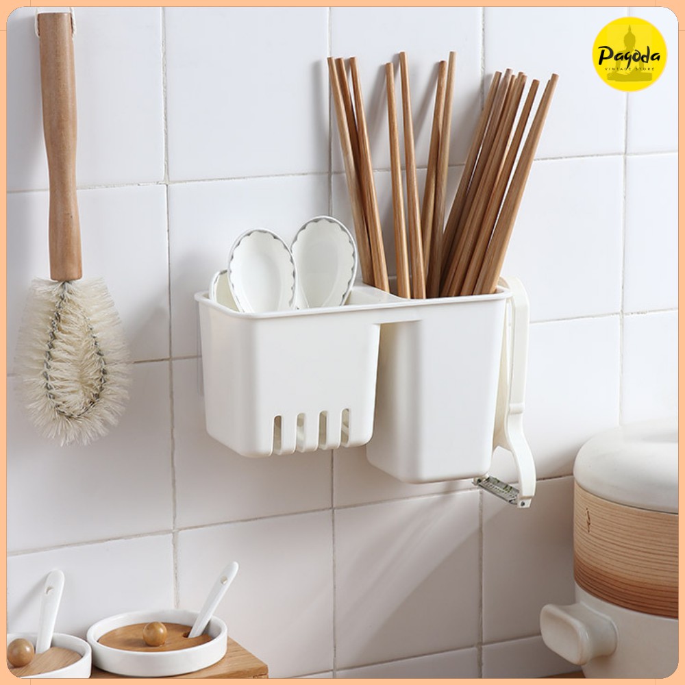(SP mới) Hộp đựng thìa đũa 2 ngăn dán tường => Follow shop để nhận mã giảm giá