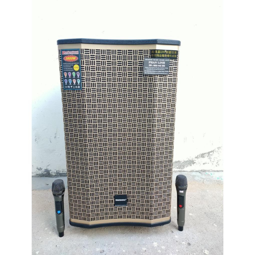 Loa kéo Temeisheng ED-1522 thùng gỗ4 tất Kèm 2 micro không dây UHF