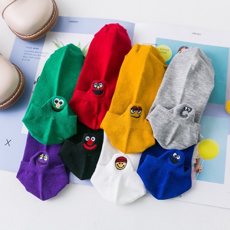 Tất vớ nam nữ cổ ngắn thêu sau gót nhiều hoạ tiết phong cách Hàn Quốc