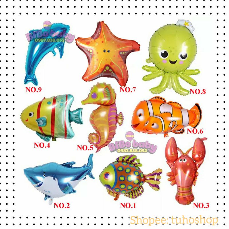Bóng hình sinh vật biển: tôm hùm, cá, bạch tuộc, cá ngựa, sao biển trang trí