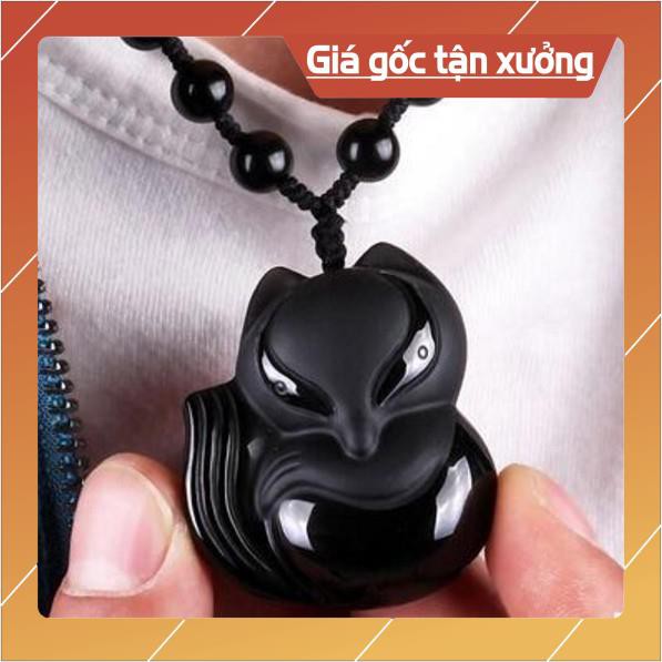 Vòng cổ Hồ ly đá Obsidian đen