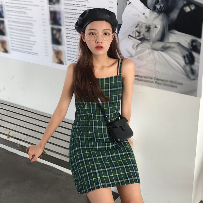 Đầm Nữ Hai Dây Dáng Suông Họa Tiết Caro Thời Trang