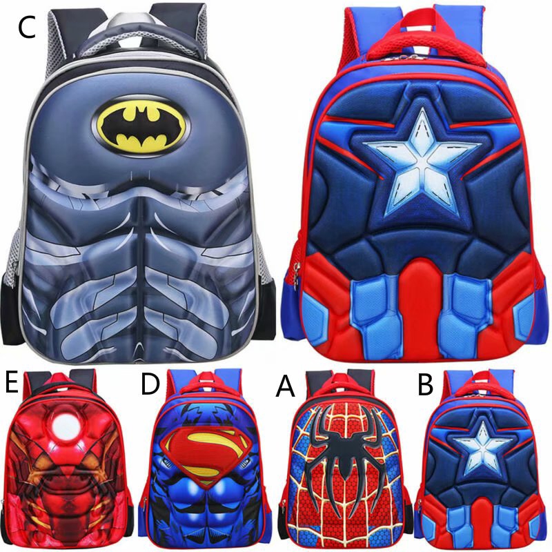 Ba lô đi học kiểu dáng hoạt hình 3D hình Spider Man/ America Captain sức chứa lớn cho bé