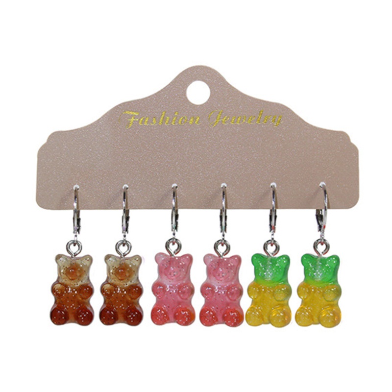 Set 3 / 12 Cặp Bông Tai Hình Gấu Màu Kẹo Ngọt Dễ Thương