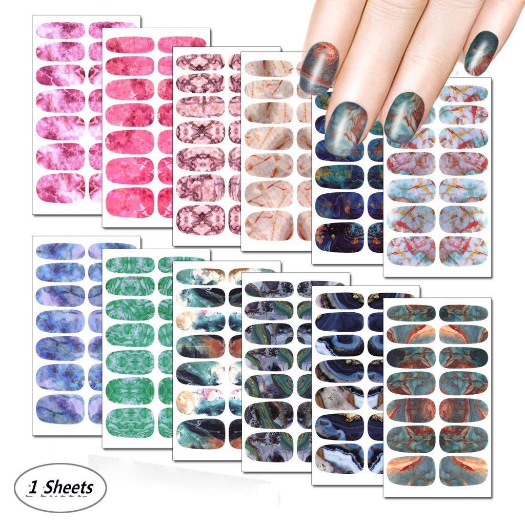 1 Tờ Sticker Dán Móng Họa Tiết Cẩm Thạch Chống Nước Toàn Diện