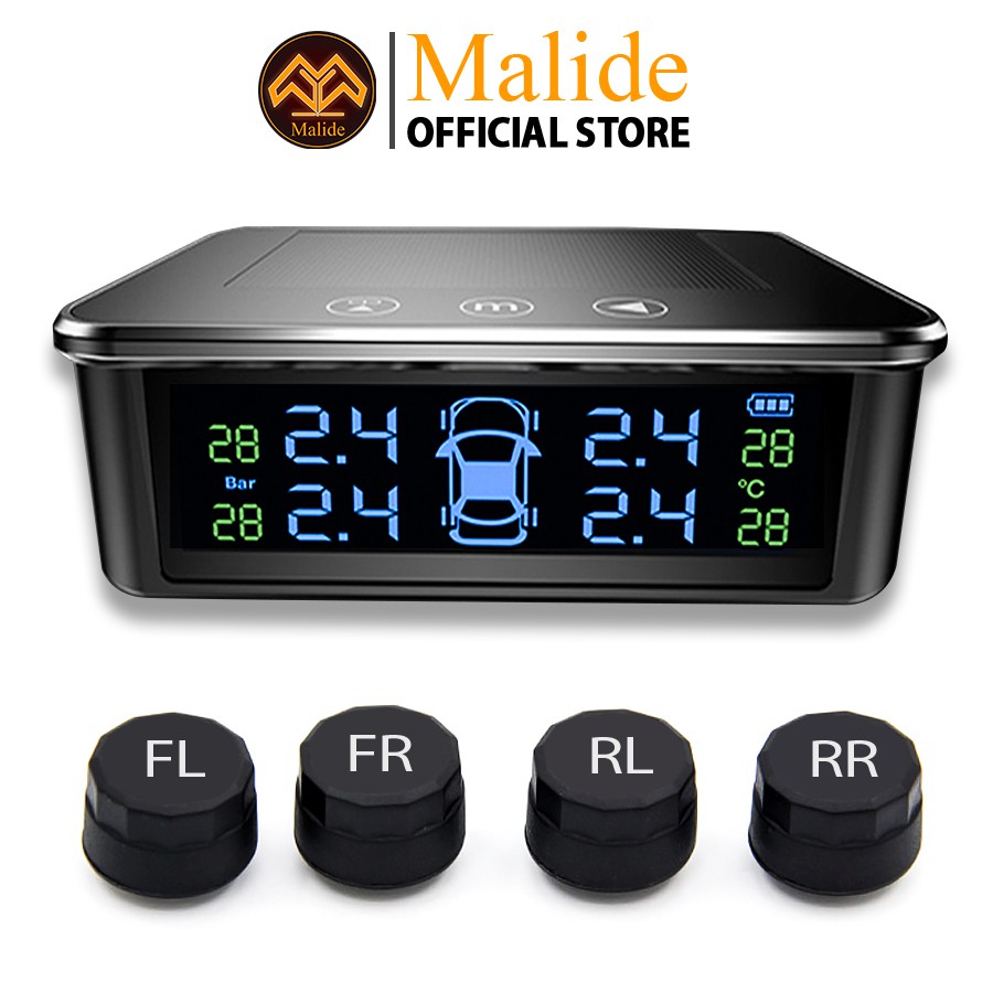 Cảm biến áp suất lốp van ngoài Malide+ màn hiển thị LCD, pin mặt trời, cổng sạc USB -  MLD36