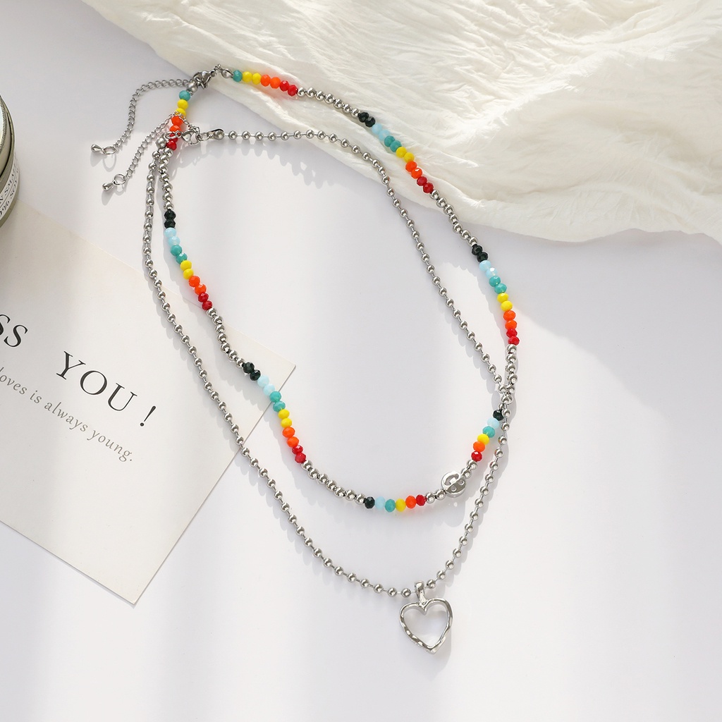 Vòng cổ Hai Lớp Đính Hạt Hình Mặt Cười Màu Sắc Ngọt Ngào Phong Cách Hip Hop