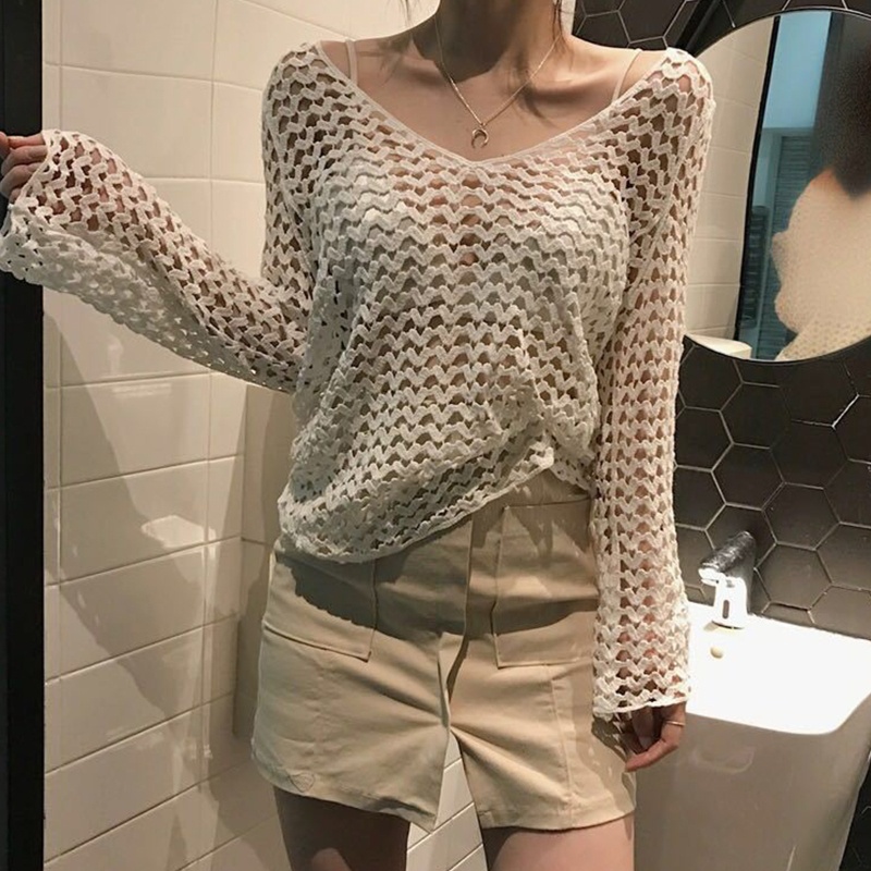 Áo lưới tay dài phong cách Boho thời trang cho nữ
