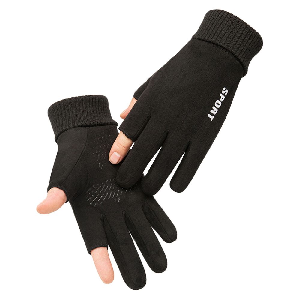 Đôi găng tay hở 2 ngón lót nhung mang chống trượt giữ ấm chống lạnh và gió khi chạy xe cho nam và nữ nhiều màu tùy chọn