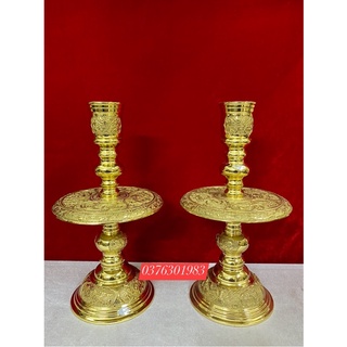 Cặp chân nến chân đèn đồng vàng nguyên chất