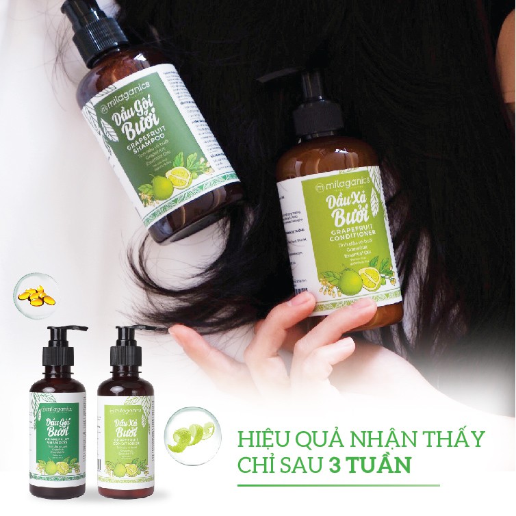 Combo dầu gội & dầu xả tinh dầu bưởi kích thích mọc tóc & ngừa rụng MILAGANICS