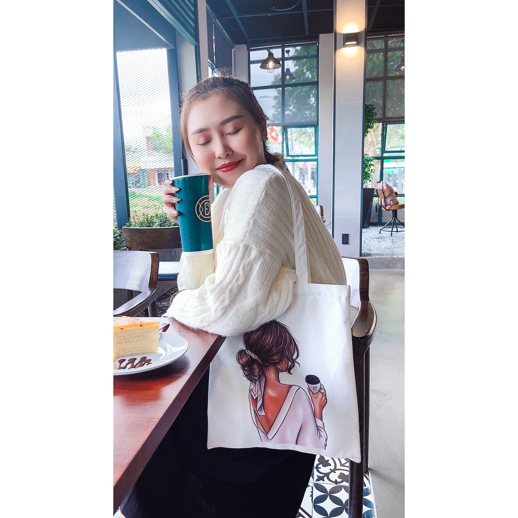 Túi Vải, Túi Tote Canvas Cao Cấp Girl Coffee Miladen