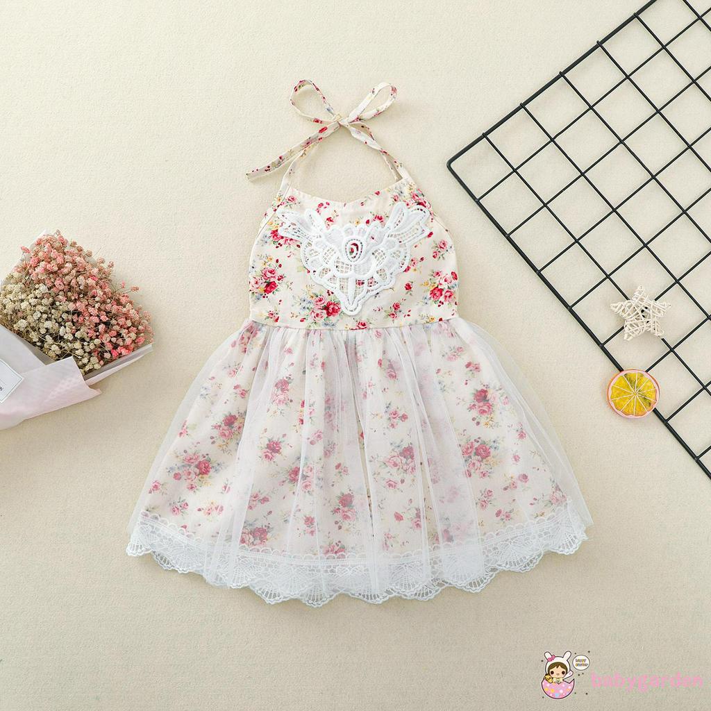 Đầm Dây Họa Tiết Hoa Cho Bé Gái