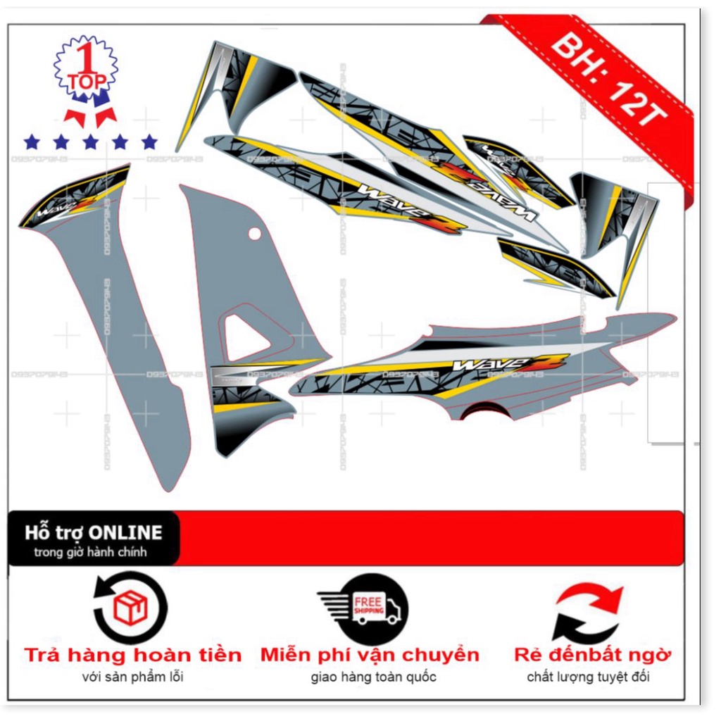 ( Quí khách vui lòng mang ra tiệm cho thợ dán ) Tem wave Z 2016 xám xi măng